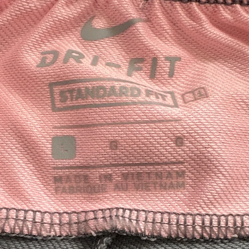 Nike DRI-FIT Women's Gray & Pink Athletic Shorts with Logo Waistband, Waist 26”